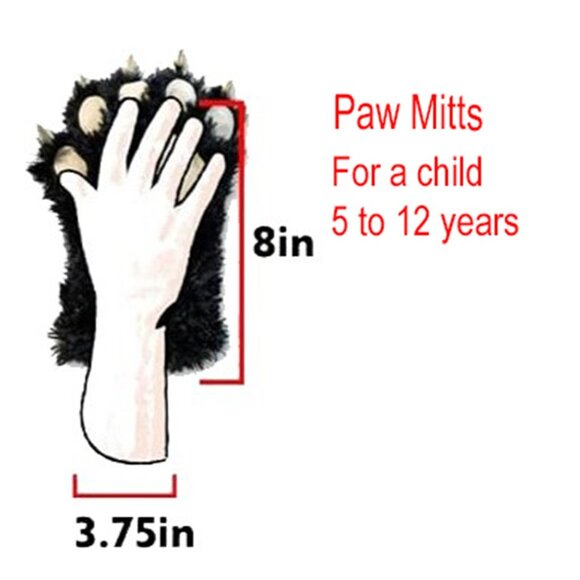 Lazy One Animal Paw Mittens Child One Size Soft Fur Unisex - Picture 2 of 6
